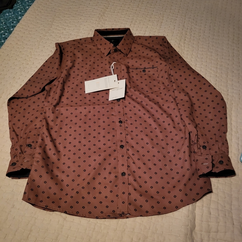 NWT  Boys Brown Black Button-up